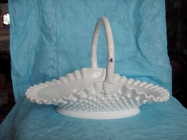 1983 Fenton Hand Painted Hobnail Glass Strawberry Basket by Louise